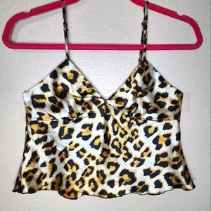 Silky Animal Print V-Neck Lined Adjustable Strap top